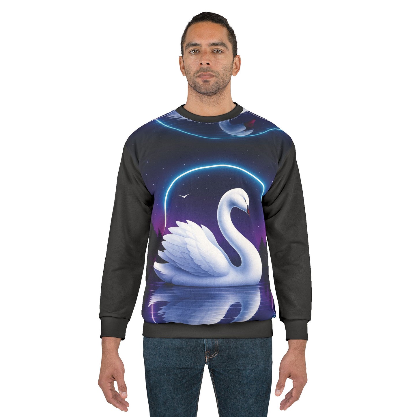 Mystical Swan Unisex Sweatshirt, Cozy Graphic Sweatshirt, Artistic Apparel, Unique Gift, Cool Casual Wear, Fantasy Fashion