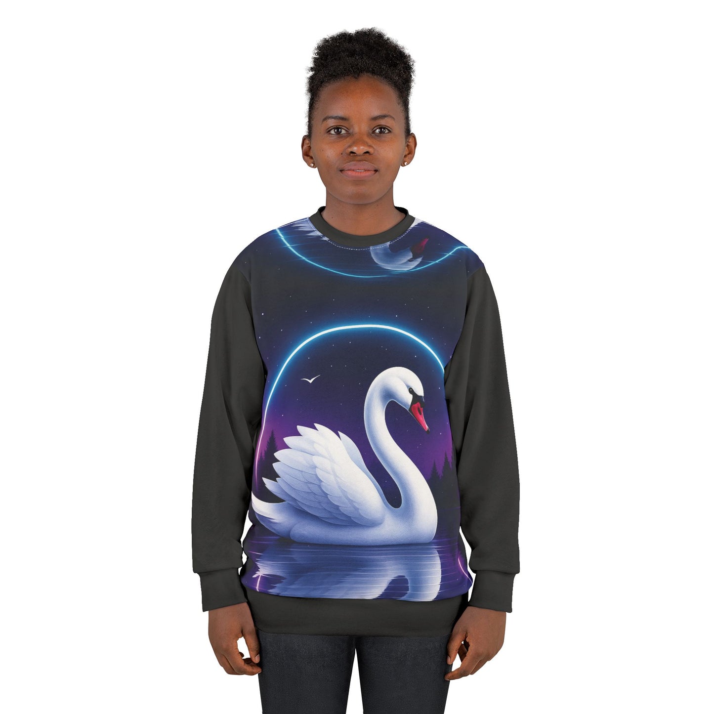 Mystical Swan Unisex Sweatshirt, Cozy Graphic Sweatshirt, Artistic Apparel, Unique Gift, Cool Casual Wear, Fantasy Fashion